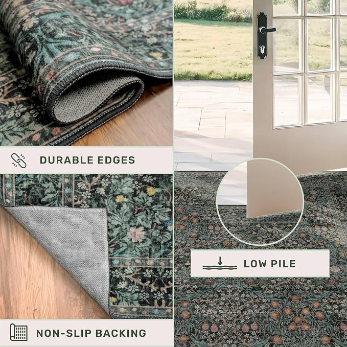 Dark Green Washable 3x6 Runner Rug - Image 6