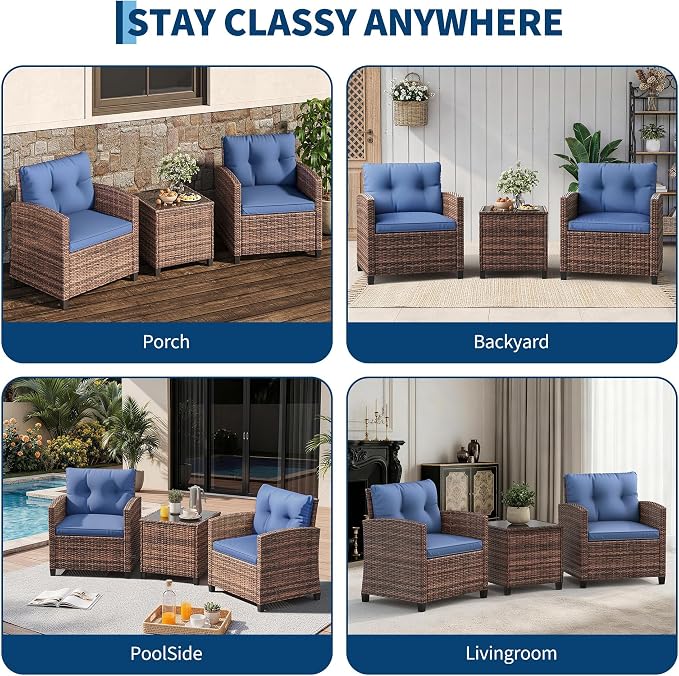 GarveeHome 3-Piece Outdoor Wicker Sofa Set, PE Rattan Patio Furniture - Image 8