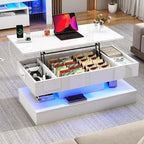 39.4" Large Lift Top Coffee Table, Modern High Glossy LED Coffee Tables - Image 7