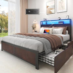 Lifezone Full Bed Frame with 2-Tier Storage Headboard, Metal Platform Bed Frame by Lifezone