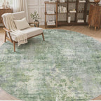 Soalmost Round Rugs 8ft Living Room Circle Area Rug 8x8 Green/Ivory Vintage | - Image 4
