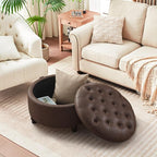 30-Inch Round Storage Ottoman, Button Tufted Ottoman Coffee Table - Image 6