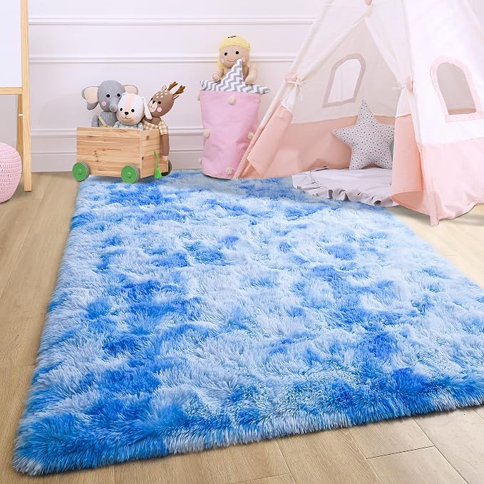 5x7 Tie-Dyed Blue Fluffy Soft Area Rug Non-Slip - Image 6
