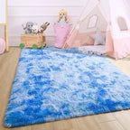 4x6 Tie-Dyed Blue Fluffy Soft Area Rug Non-Slip - Image 6