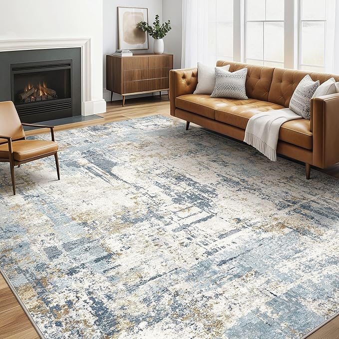 LOONGRUG 6x9 Area Rugs Washable Neutral Modern Living Room Rug Blue | Abstract by LOONGRUG