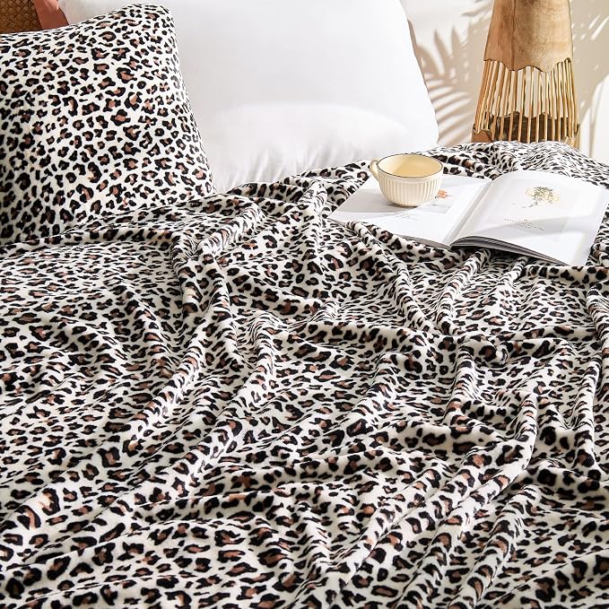 BEDELITE Fleece Blanket Soft Plush Twin Size Blanket White Leopard 60"x80" | - Image 5
