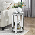 Mirrored Round End Table with Crystal, 2-Layer Modern Small Sofa Table with by HEPMIMZHU