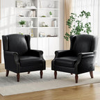 Pia Ricco Set of 2 Faux Leather Accent Chairs, High Back Wingback Armchairs by PiaRicco