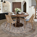 5ft Round Brown Blue Vintage Floral Washable Rug - Image 3