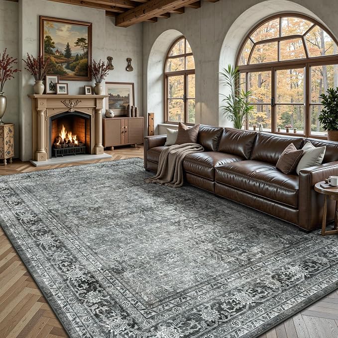 6x9 Area Rugs - Washable Vintage Retro Living Room Rug, Soft Ultra Thin Non by Yarooge