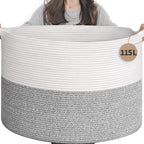 INDRESSME 115L Extra Large Blanket Basket, Soft Cotton Rope Storage Basket by INDRESSME