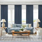 Navy Blue Linen Blackout Pinch Pleated Double Layer Curtains 90 Inches Long | - Image 3
