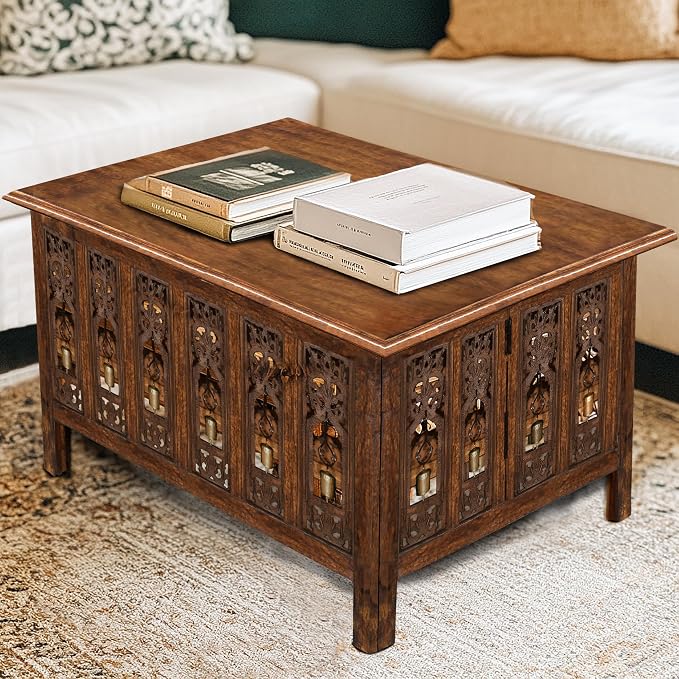 COTTON CRAFT Solid Wood Coffee Table – Ghanti Bells Hand Carved Center Table - Image 2