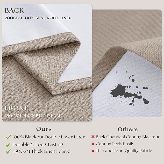 Burlywood Birch 100% Blackout Linen 126 Inch Curtains 2 Panel Set | Linen Pinch - Image 9
