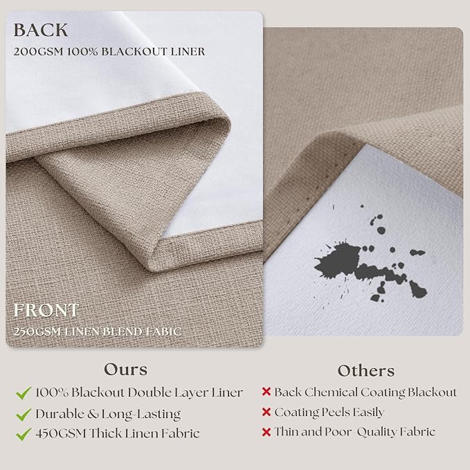 60 Inch Extra Wide 100% Blackout 90 Inch Curtains 1 Panel, Burlywood Birch | - Image 7