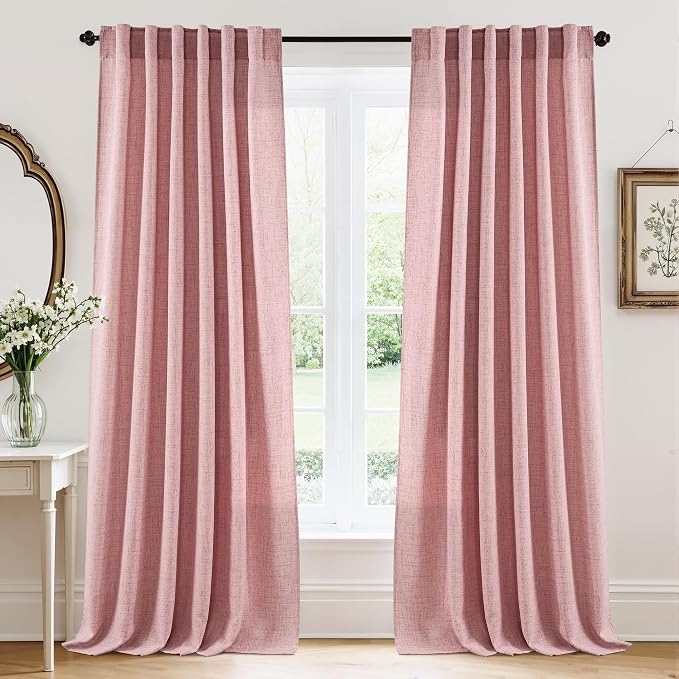 RYB HOME Farmhouse Boho Linen Sheer Curtains 90 inches Long by RYBHOME