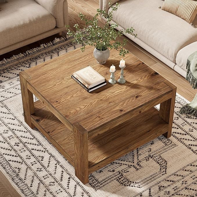 Solid Wood Coffee Table, 31.5" Square Farmhouse Center Table - Image 7