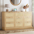 HUAHUU 9 Drawer Dresser for Bedroom, 60 Inch Long Dressers & Rattan Chest of by HUAHUU