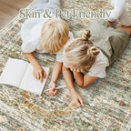 Soalmost Washable Area Rug 8x10 Large Soft Living Room Rugs Green/Orange | - Image 9