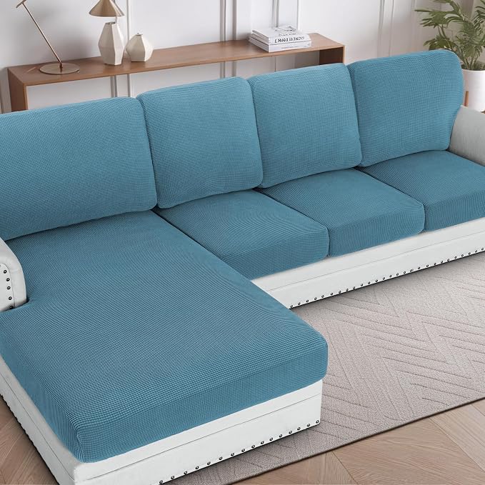 H.VERSAILTEX Sectional Couch Covers 1 Piece Chaise Slipcover L Shape Separate by HVERSAILTEX