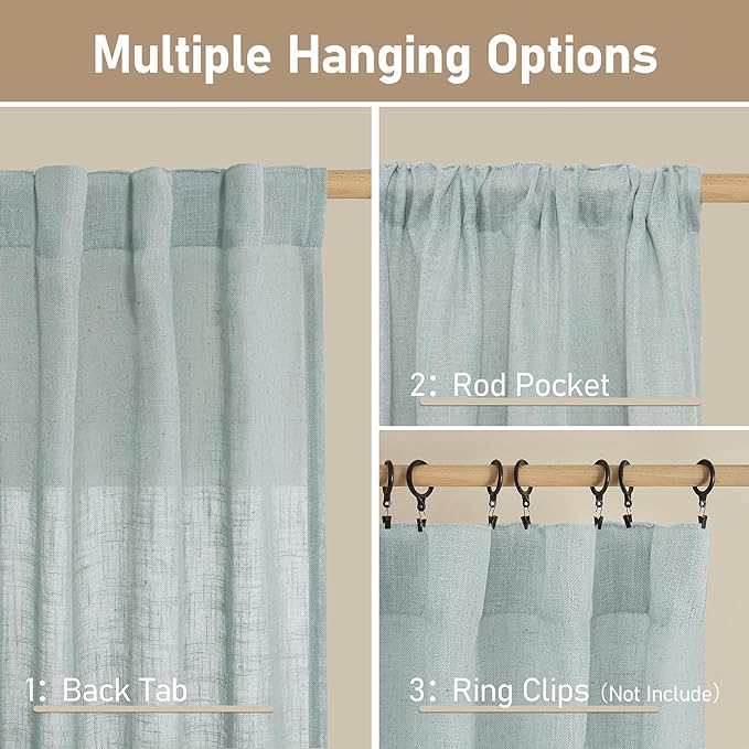 Greyish Blue Linen Curtains for Bedroom 84 Inch Length 2 Panels | Faux Linen - Image 3