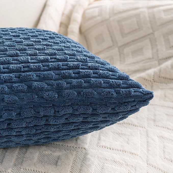 Set of 4 Blue Decorative Throw Pillow Covers 20x20 Inch Corduroy Pillow Covers - Image 6
