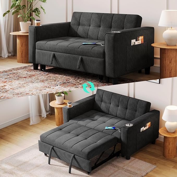 LINSY Sleeper Sofa Bed, Small 3 in 1 Convertible Loveseat Sleeper Couch by Linsy