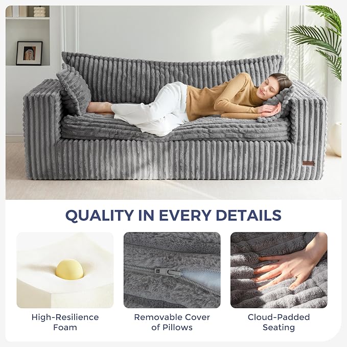 MAXYOYO 76" Bean Bag Sofa Couch, Loveseat Boneless Couch in a Box, Upholstered - Image 7