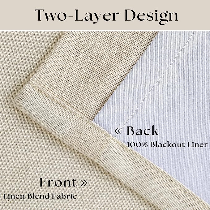 Pleated Cream Beige Linen Blackout Curtains - Image 4
