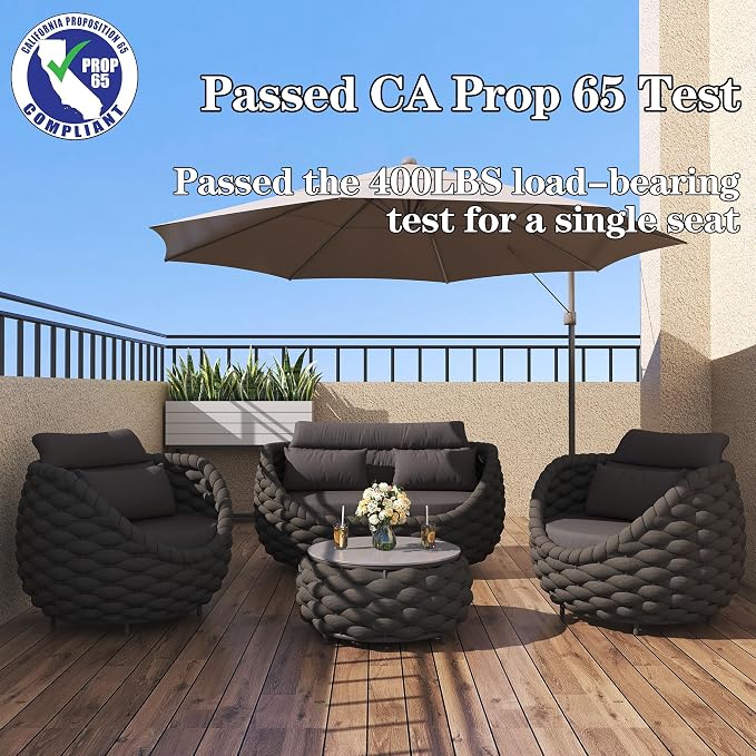 TWT Patio Furniture Set 4 Pieces Aluminum Outdoor Furniture w/27.8in Coffee - Image 2