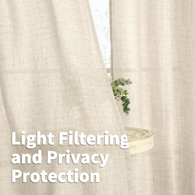 YoungsTex Linen Curtains 63 Inch Length 2 Panels Set Light Filtering | Bronze - Image 3