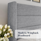 Allewie Full Size Lift Up Storage Bed, Modern Wingback Headboard, Hydraulic - Image 4