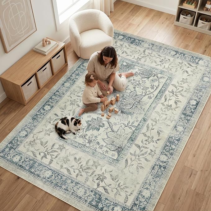 GarveeHome Vintage Blue Area Rug 9x12 - Image 5
