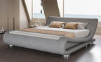 SHA CERLIN King Size Upholstered Bed Frame, Deluxe Low Profile Sleigh Bed by SHACERLIN