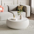 27.55" Round Marble Coffee Table, Modern Drum Coffee Cocktail Center Tables by Henf