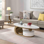 Modern Oval Coffee Table Set of 2, Faux Marble Coffee Table and Round End Table - Image 3