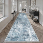 Soalmost Hallway Runner Rug 2'6" x 12' Kitchen Rugs Abstract Blue/Grey | - Image 2