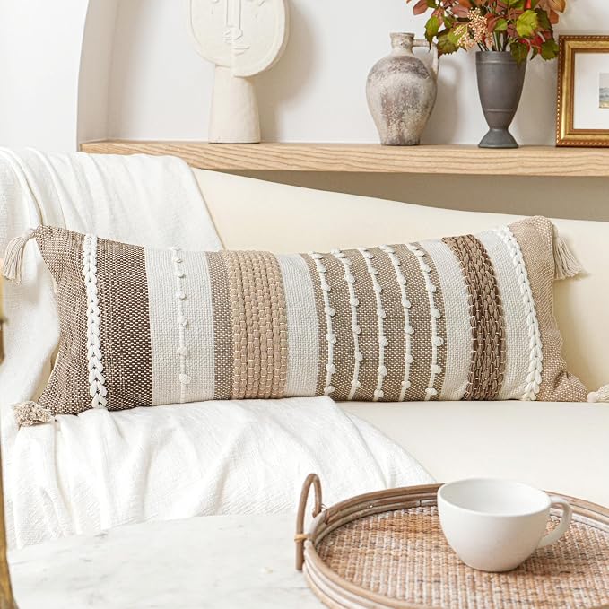 Brown Decorative Lumbar Pillow Cover 14x36 Boho Long Body Pillow by BlissBlush