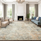 Soalmost Abstract Rug 8x10 Large Living Room Rugs Washable Orange/Brown | - Image 2