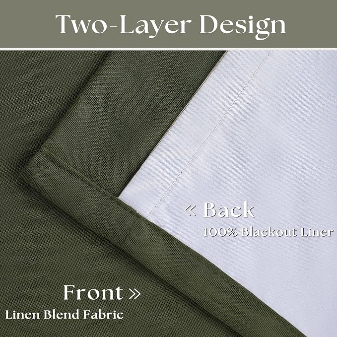 Olive Green Pleated Black Out Linen 45 Inch Curtains - Image 4