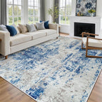 8x10 Area Rugs for Living Room Washable Bedroom Dining Room Blue Grey White | - Image 8