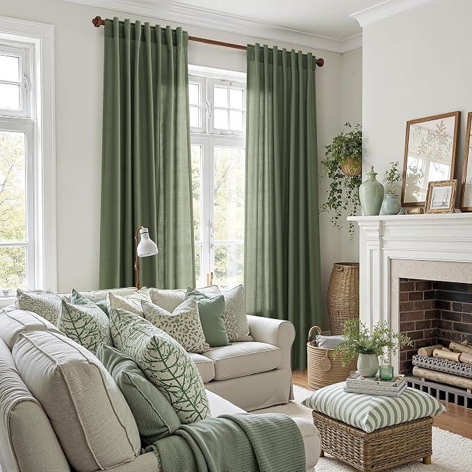 Forest Green Linen Curtains for Living Room 90 Inches Long Light Filtering Semi - Image 5