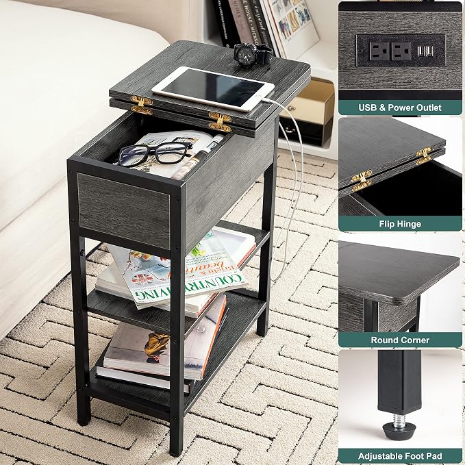 Yoobure End Table with Charging Station, Flip Top Side Table with USB Ports and - Image 5