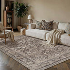 3x5 Coffee Brown Vintage Floral Washable Area Rug by HUGEAR