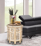 Lightnpro Hand Carved Solid Mango Wood Octagonal Accent Table - Image 9