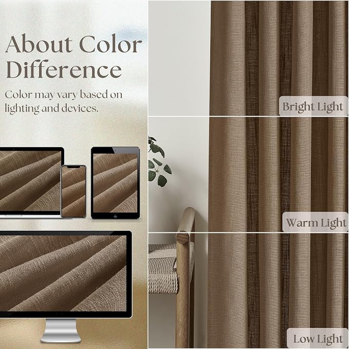 Dutch Cocoa Pinch Pleated Linen Semi Sheer Curtains 45 Inch Length 2 Panels | - Image 5