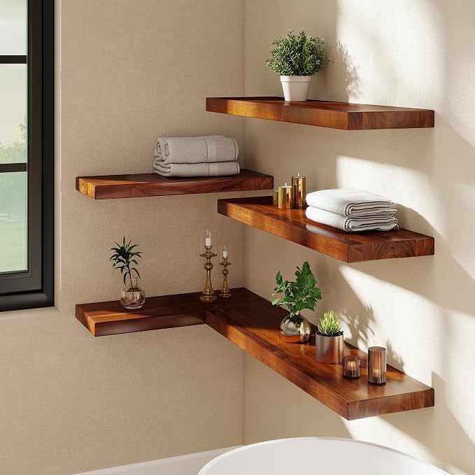 32 Inch Teak Floating Shelves Set of 2 - Image 2