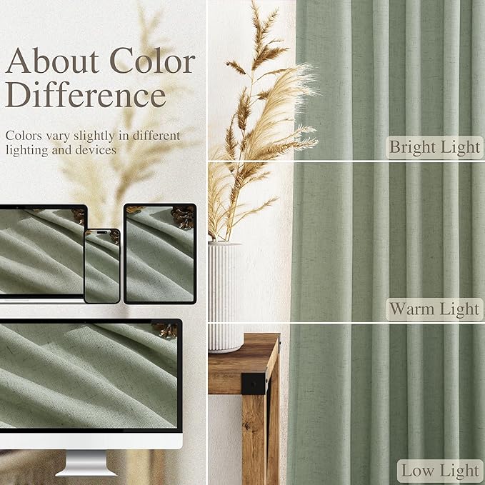 Desert Sage Linen Curtains 84 Inch Length 2 Panels Set - Image 3