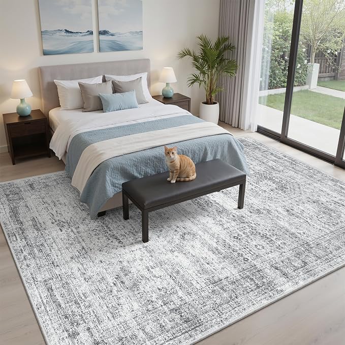 Soalmost 6x9 Area Rug for Living Room Washable Rugs Non-Slip Grey | Low-Pile - Image 2