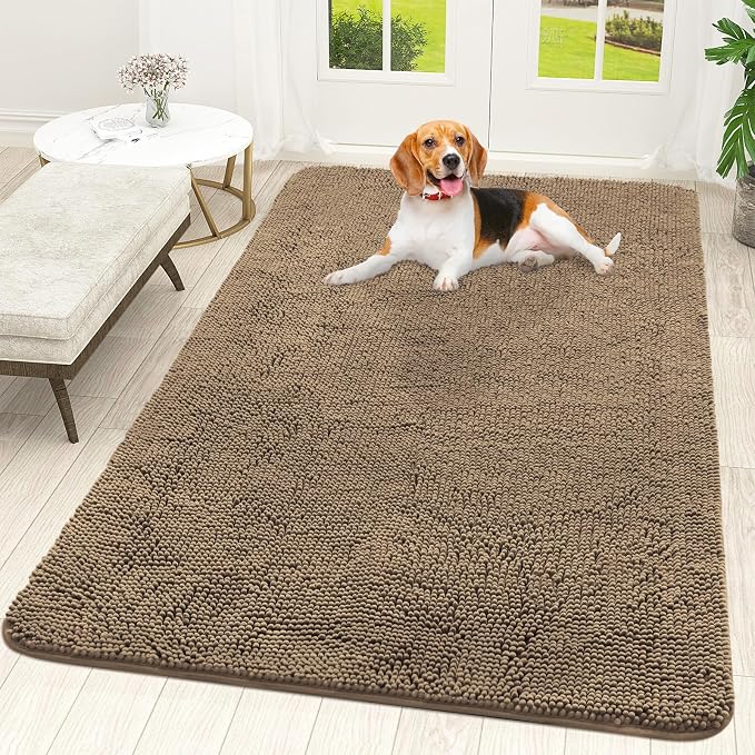 OLANLY Dog Door Mat for Muddy Paws 59x35, Super Absorbent Chenille Mud Mat | Tan by OLANLY